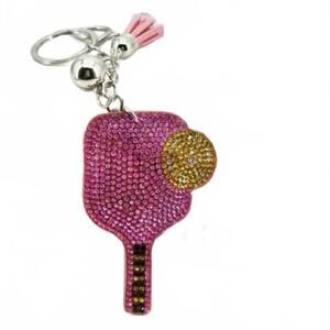 NEW ICONIC MI women's rhinestone pickleball paddle and ball keychain in pink